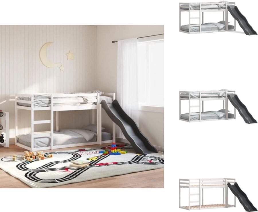 VidaXL Stapelbed Stapelbedden Bedframe Kinderbedframe Stapelbed met glijbaan en ladder grenenhout wit 90x190 cm
