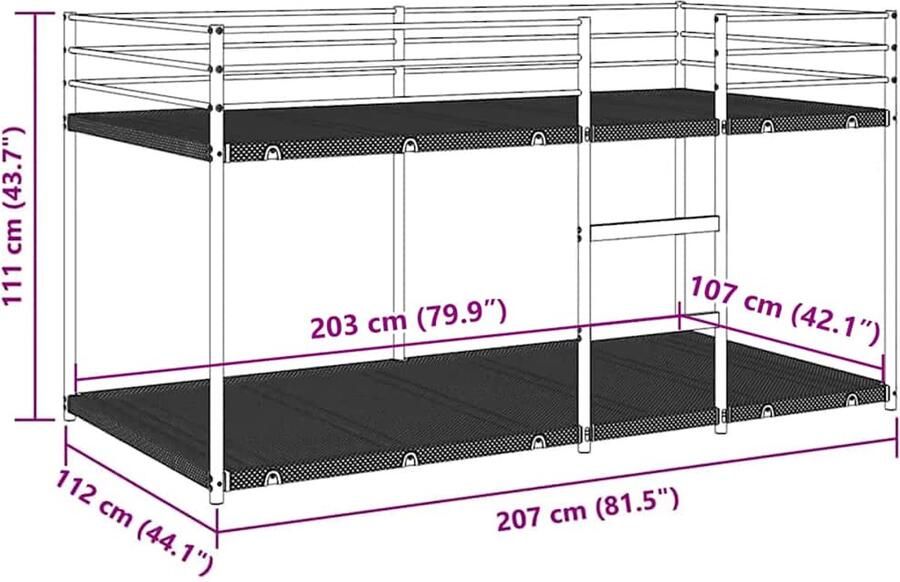 VidaXL Stapelbed zonder matras 107x203 cm staal zwart - Foto 2