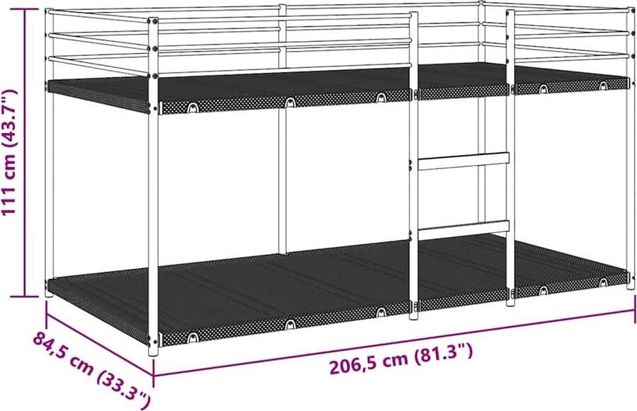 VidaXL Stapelbed zonder matras 80x200 cm staal zwart