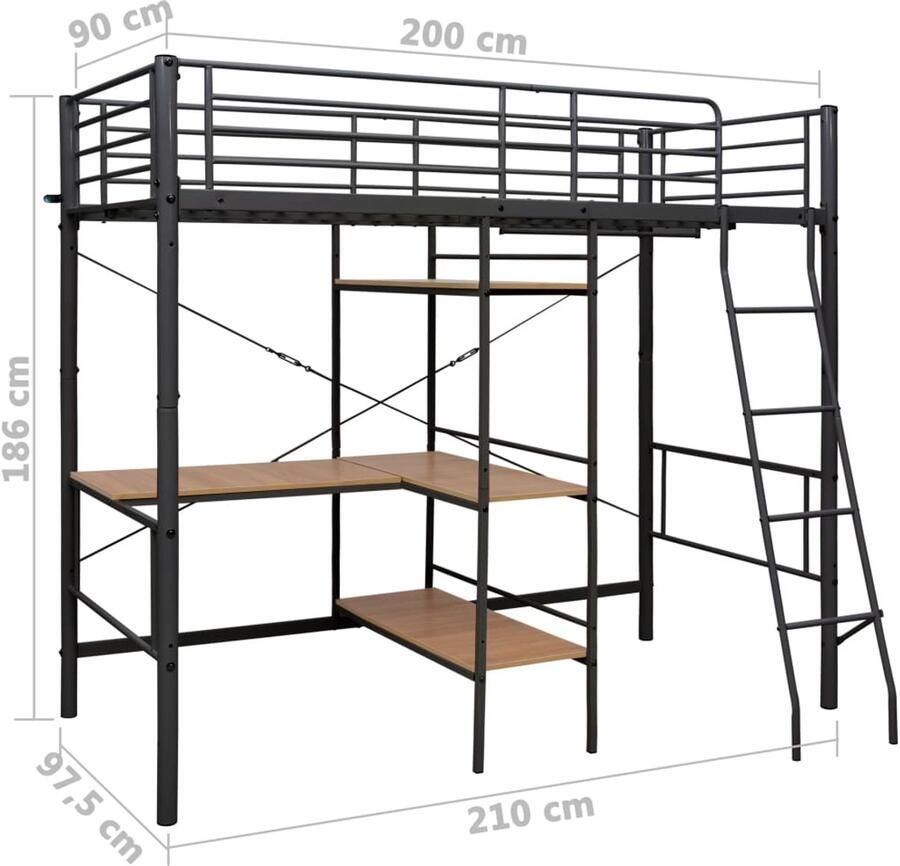 Vida XL Stapelbedframe met tafel metaal grijs 90x200 cm SKU: V287908 - Foto 2