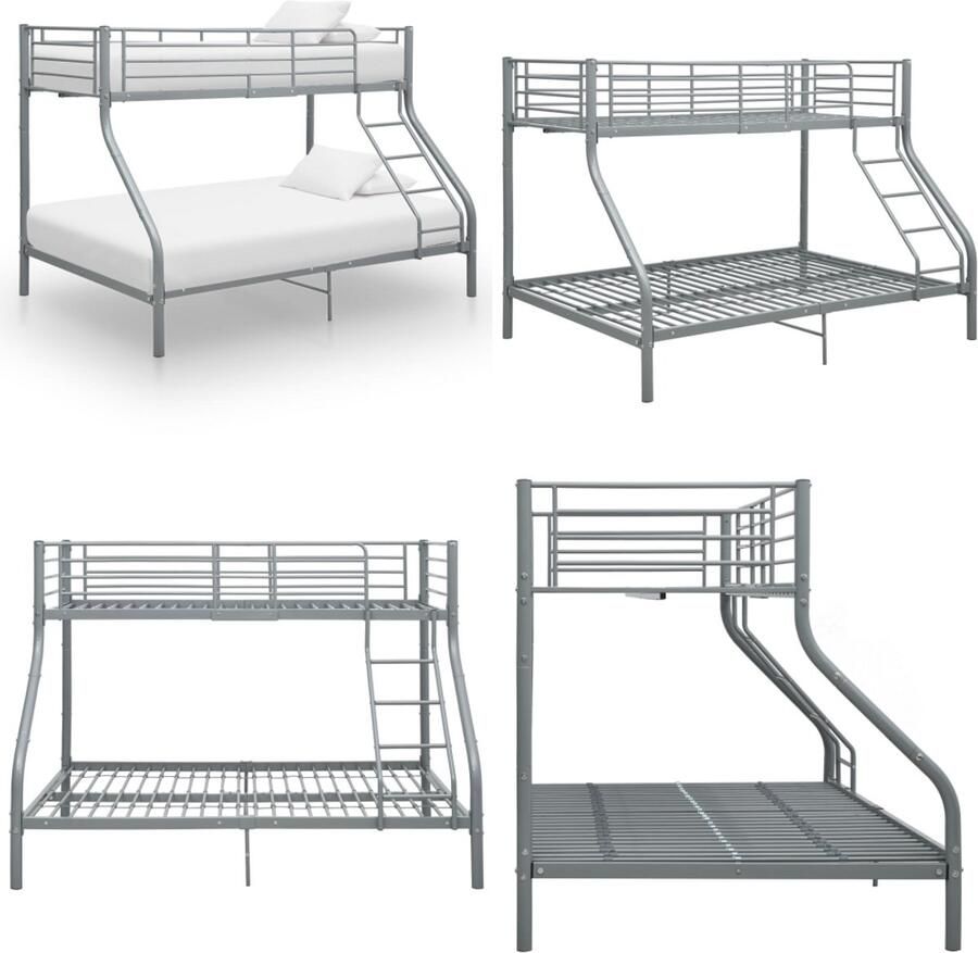 VidaXL Stapelbedframe metaal grijs 140x200 cm 90x200 cm Stapelbed Stapelbedden Bed Bedden