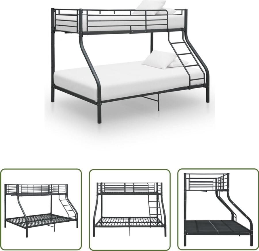 VidaXL Stapelbedframe Metaal Zwart 140x200 90x200 cm Stapelbed Tweepersoonsbed Kinderbed Metalen Bed Zwarte Bed Bunk Beds