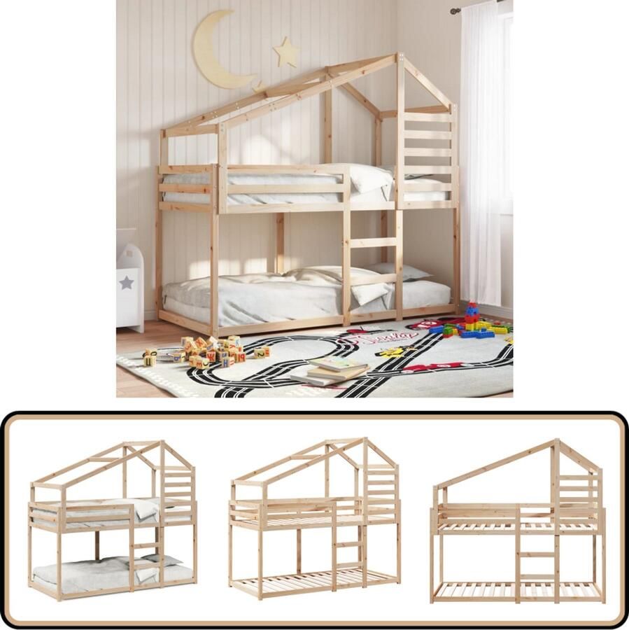 VidaXL Stapelbedframe zonder matras massief grenenhout 90x200 cm