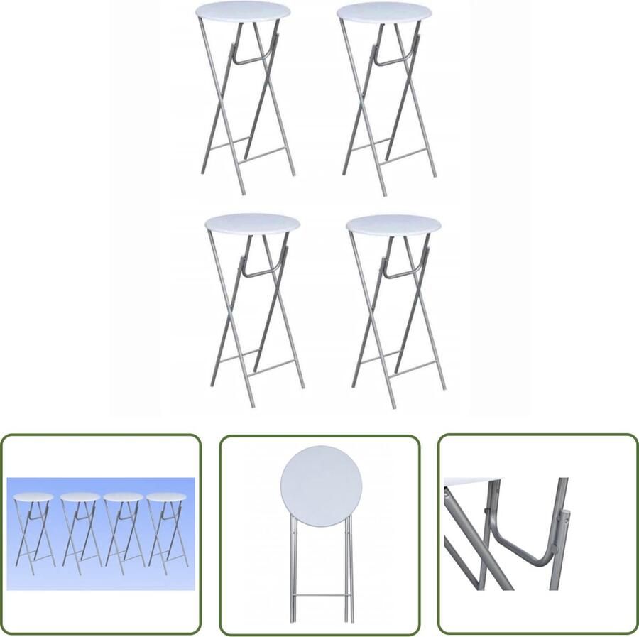 The Living Store Inklapbare Bartafelset MDF tafelblad Stalen poten Wit 60x60x112cm Inklapbare Bartafel Statafel Bistrotafel Mdf Tafelblad Staal Poten - Foto 2