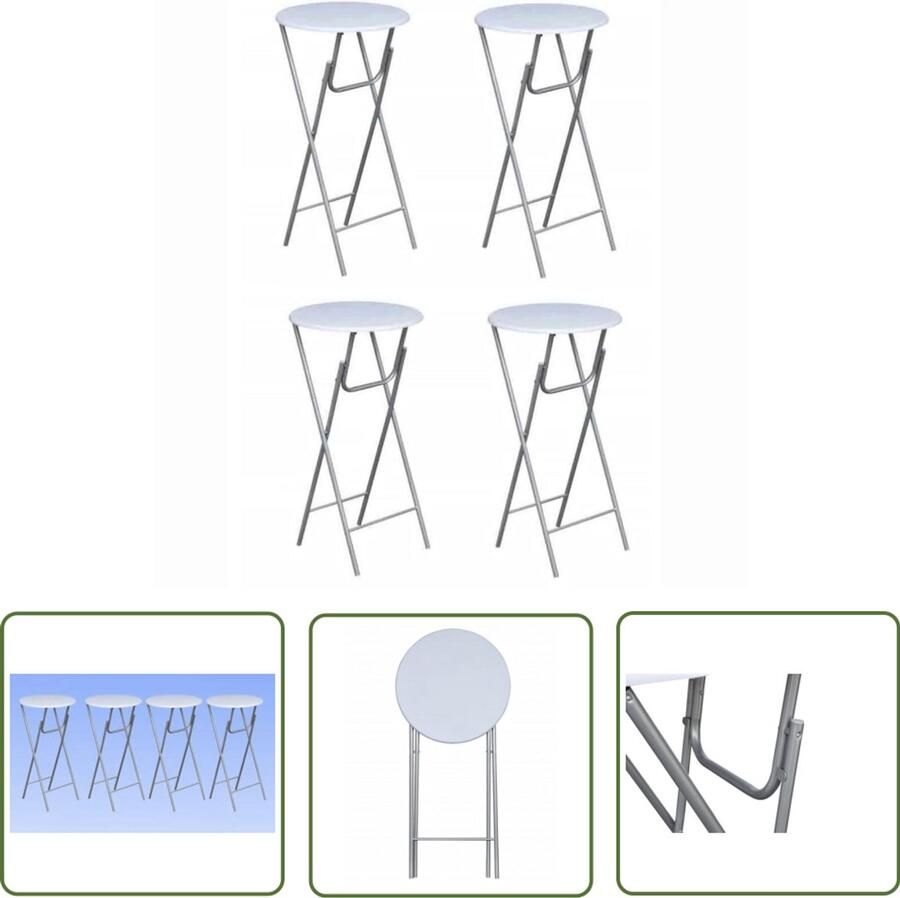 VidaXL Statafels Wit MDF Tafelblad 4 stuks Inklapbare Bartafel Statafel Bistrotafel Mdf Tafelblad Metalen Poten Witte Bartafel Salonbar Keukenbar Buitentafel Terrasbar Partytafel Compact Meubilair Space Saving Furniture