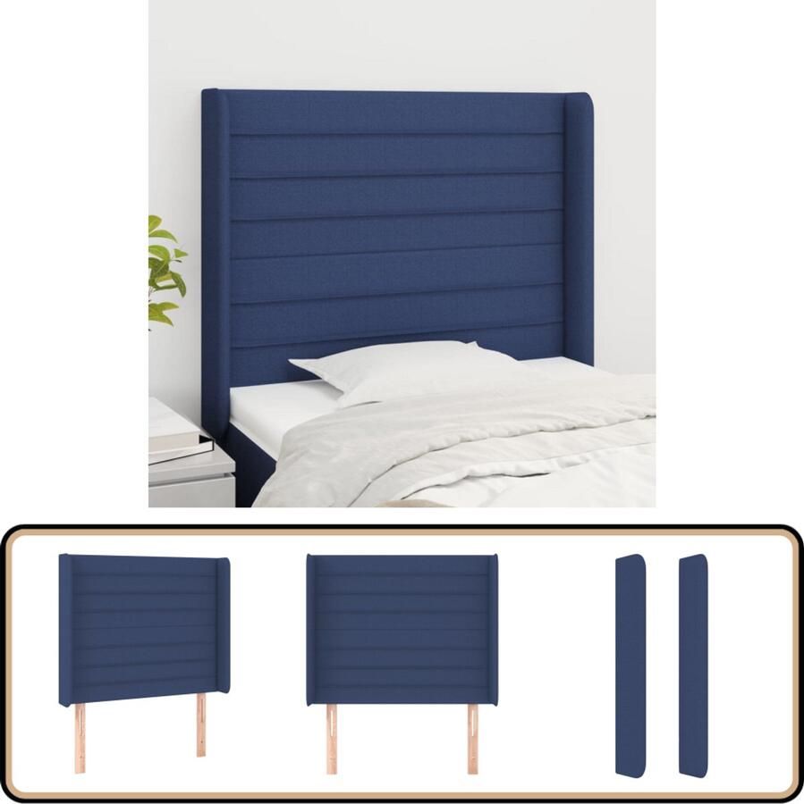 The Living Store Klassiek Hoofdbord Blauw 103 x 23 x 118 128 cm Stof Polyester Houten Poten Klassieke Hoofdbord Blauw Beddecoratie Stoffen Hoofdbord Houten Poten