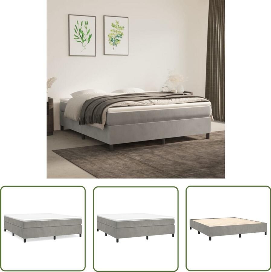 The Living Store Boxspring met matras fluweel lichtgrijs 180x200 cm Boxspring Boxsprings Bed Slaapmeubel Boxspringbed Boxspring Bed Eenpersoonsbed Bed Met Matras Bedframe Ledikant Bedden