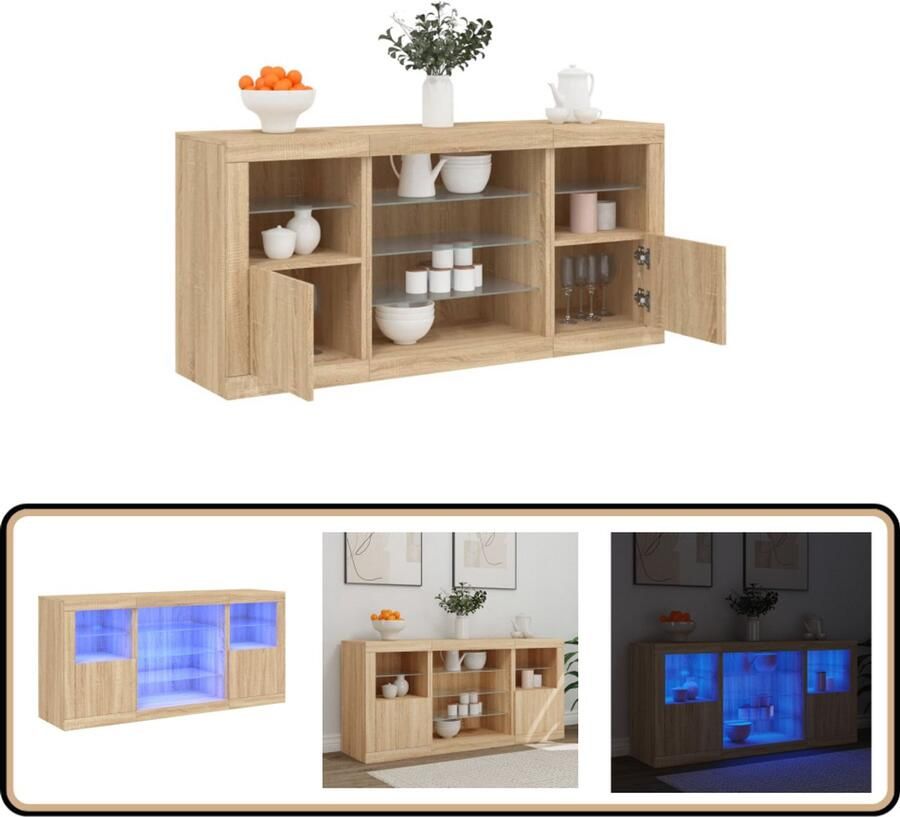 VidaXL Stijlvol Dressoir met LED-verlichting Sonoma Eiken Modern Dressoir Led Verlichting Salontafel Woonkamermeubilair Tv Kast
