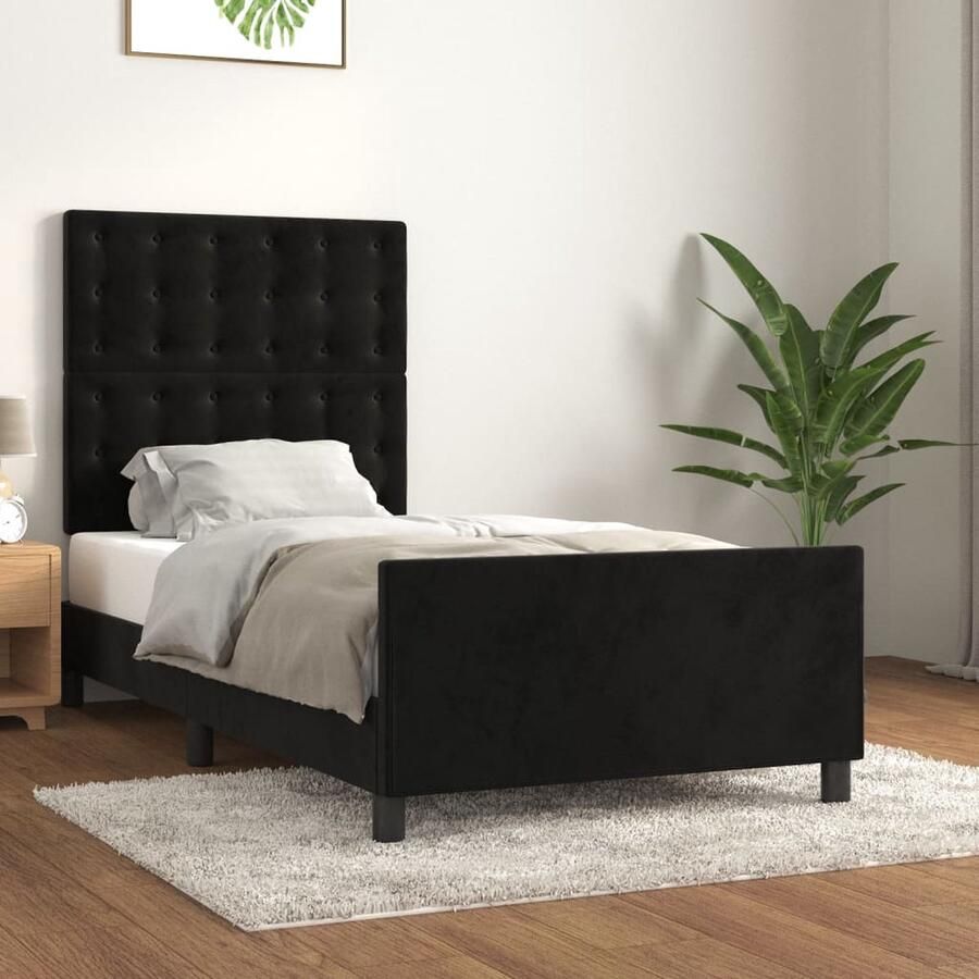 VidaXL Bedframe Fluweel Zwart 90x190 cm Bed Frame Boxspring Tweepersoons Bed Velvet Bed Zwarte Bedbank Stapelbed King Size Bed Queen Size Bed Hoofdeinde Verstellen - Foto 2