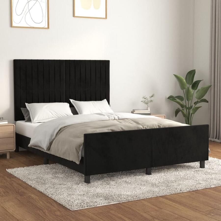 VidaXL Bedframe 140x200 cm Fluweel Zwart Bed Frame Tweepersoons Bed Zwarte Bedbank Velvet Bed Adjustable Headboard Luxe Bed Comfort Bed - Foto 2