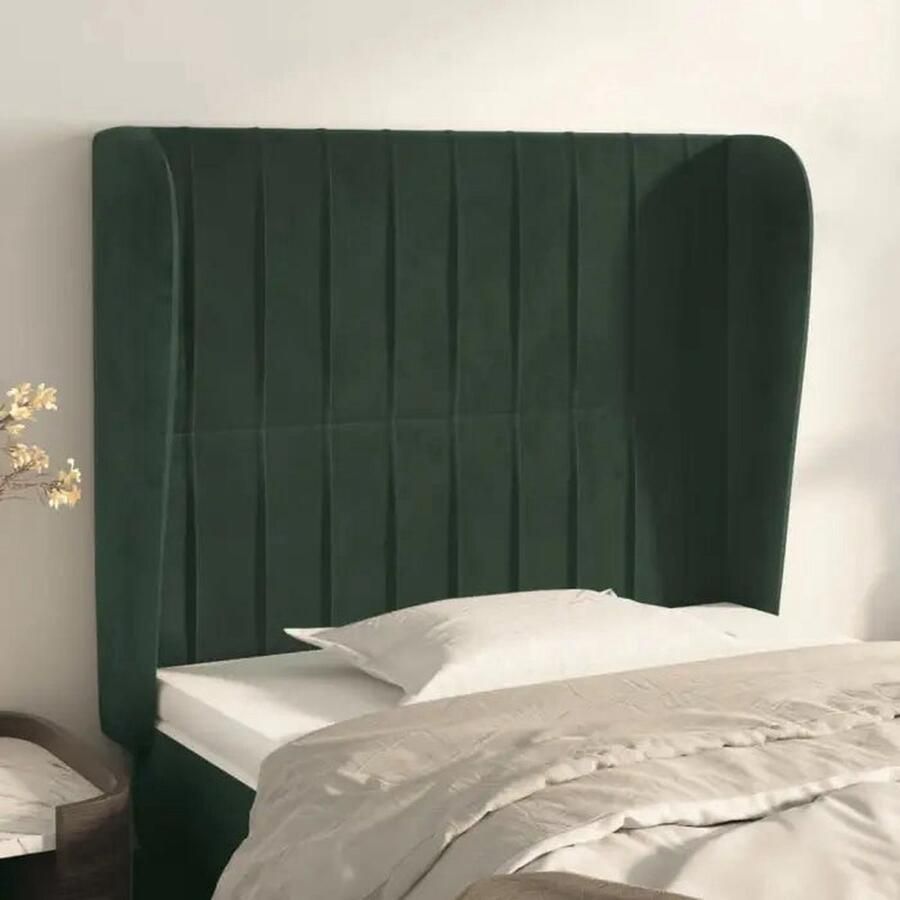 The Living Store Hoofdbord met randen 93x23x118 128 cm fluweel donkergroen Hoofd Bord Hoofdkussen Beddecoratie Velvet Groen