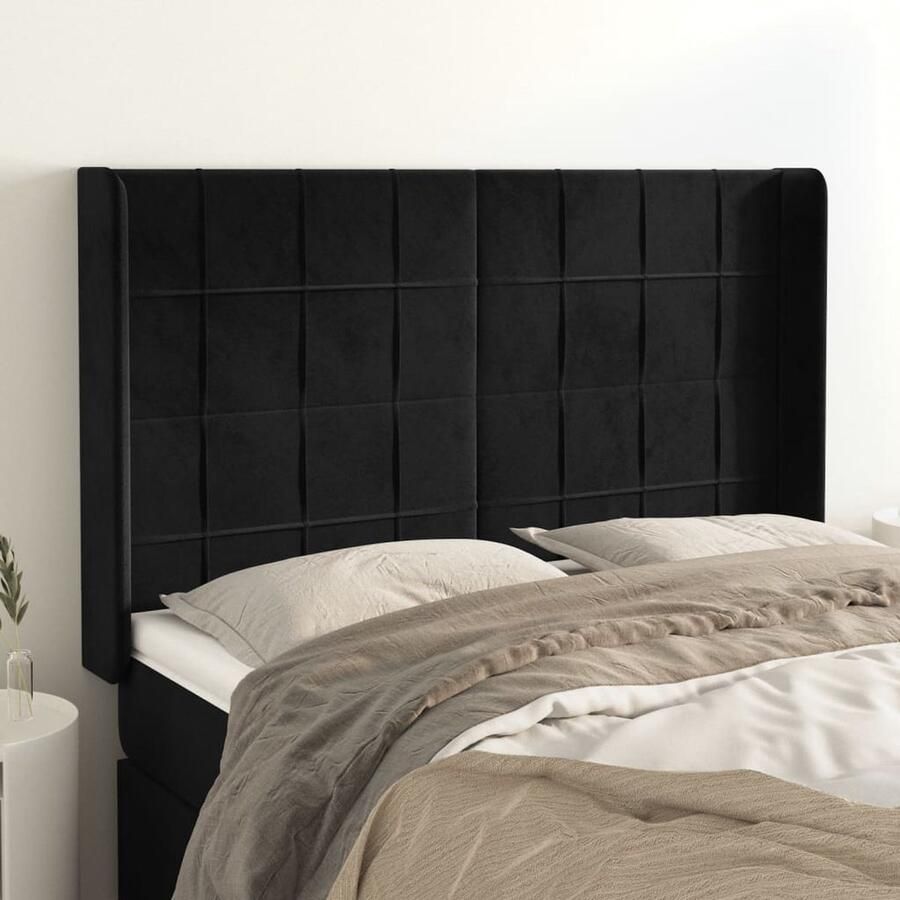 VidaXL Stijlvol Fluwelen Hoofdbord met Randen Zwart Klassieke Hoofdbord Zwarte Hoofdbord Fluweel Hoofdbord Velvet Headboard Hoofdbord Met Oren Bedhoofd Slaapkamersdecoratie Hoofdbekleding - Foto 2