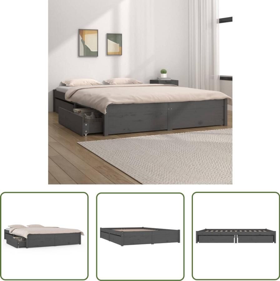 VidaXL Stijlvol grijs bedframe met lades 140x200 cm Houten Bed Frame Bed Frame Grijs Bed Frame Met Opbergruimte Bed Frame 140x200 Grenenhout Bed Frame
