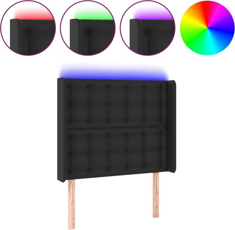 VidaXL Stijlvol Hoofdbord LED Zwart Kunstleer 83x16x128cm Hoofd Bord Led Hoofdbord Zwart Hoofdbord Kunstleer Beddecoratie Slaapkamerstijl - Foto 2