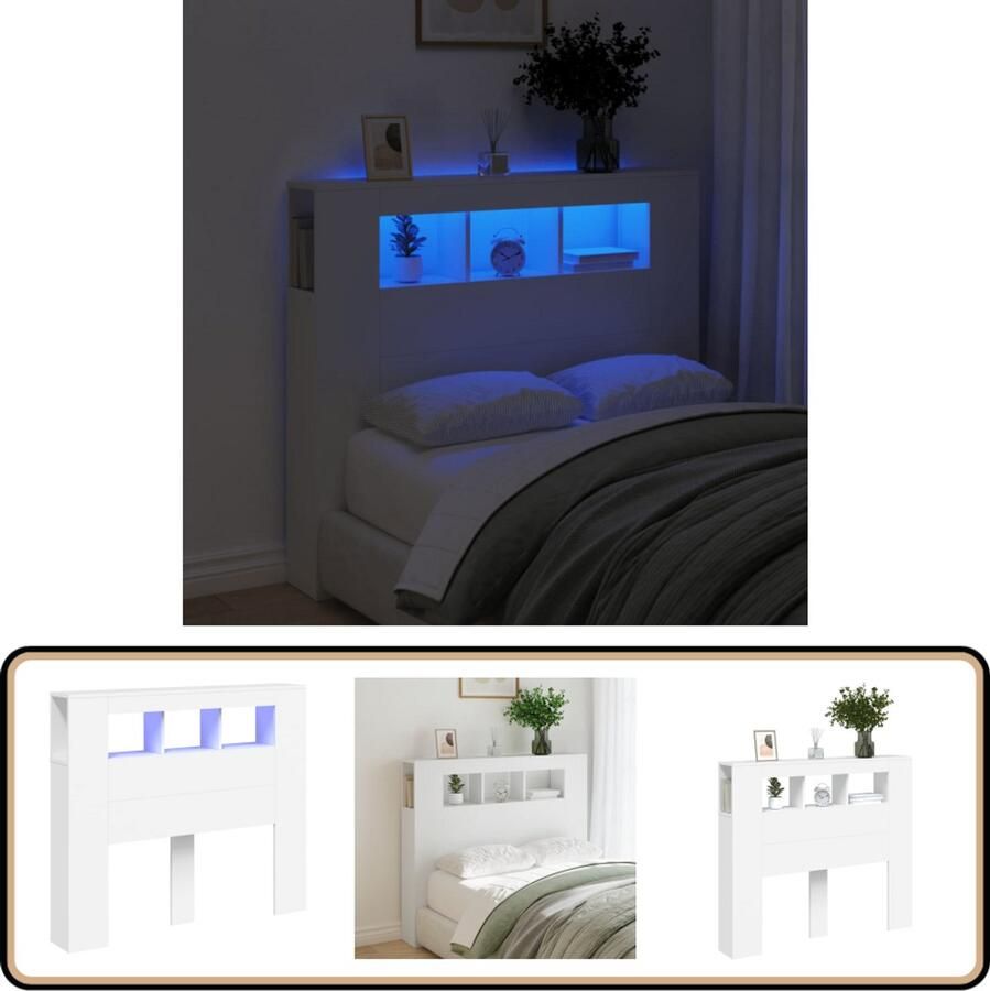 VidaXL Stijlvol Hoofdeinde met LED Wit 120 cm LED Hoofdbord Hoofdkussen Led Lamp Houten Hoofdbord Wit Hoofdbord