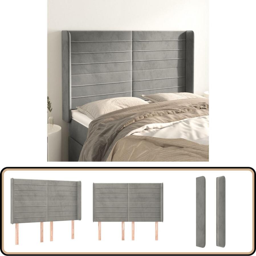 VidaXL Stijlvol lichtgrijs hoofdbord met fluwelen afwerking Hoofd Bord Hoofdkussen Beddecoratie Velvet Grijs Slaapcomfort Leeshoek