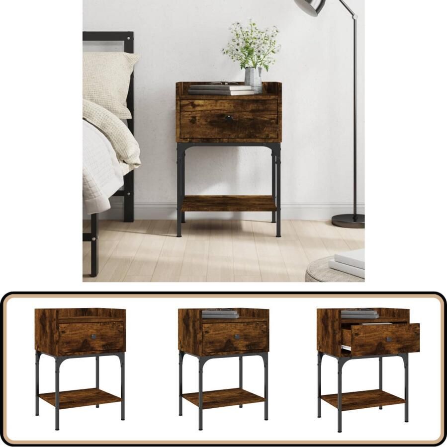 The Living Store Nachtkastje Vintage Meubelen 40.5 x 31 x 60 cm Gerookt Eiken Nachtkastje Vintage Houten Kast Bruine Kast Slaapkamersdecoratie