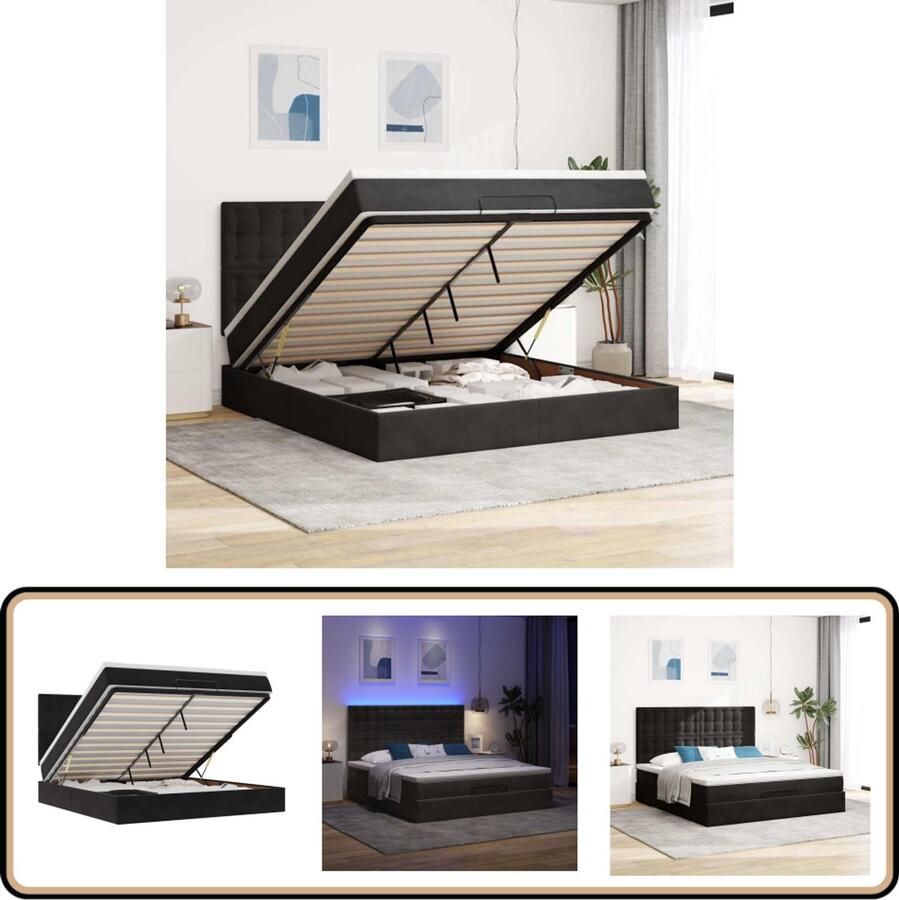 VidaXL Stijlvol Ottoman Bed 160x200cm met LED en Matras Ottoman Bed Boxspringbed Tweepersoonsbed Velvet Bed Led Verlichting