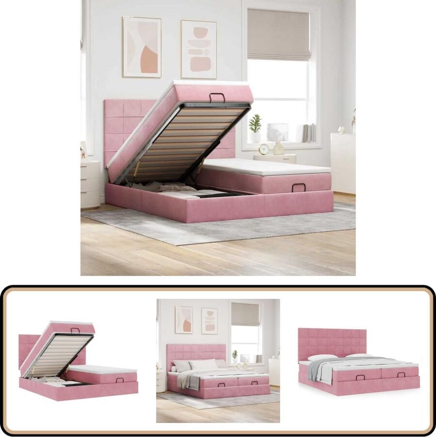 VidaXL Stijlvol Ottoman Bed 200x200cm Fluweel Roze Ottoman Bed Tweepersoonsbed Boxspring Bed Velvet Bed Roze Bed