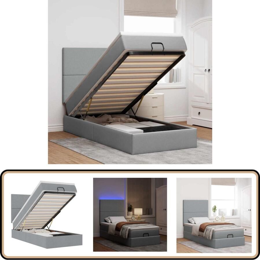 VidaXL Stijlvol Ottoman Bed 90x190cm met LED en Matras Ottoman Bed Boxspringbed Tweepersoonsbed Led Verlichting Opbergruimte