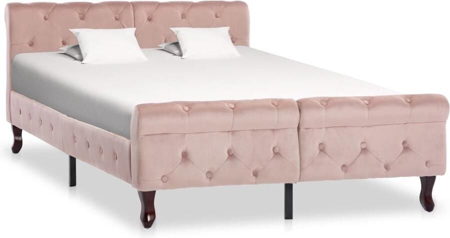 VidaXL Stijlvol Roze Fluwelen Bedframe 120x200 cm Klassieke Bed Frame Rozen Kleur Velvet Bed Tweepersoons Bed Slaapkamer Meubels Houten Bedpoten Stoffen Bed Modern Bed - Foto 2