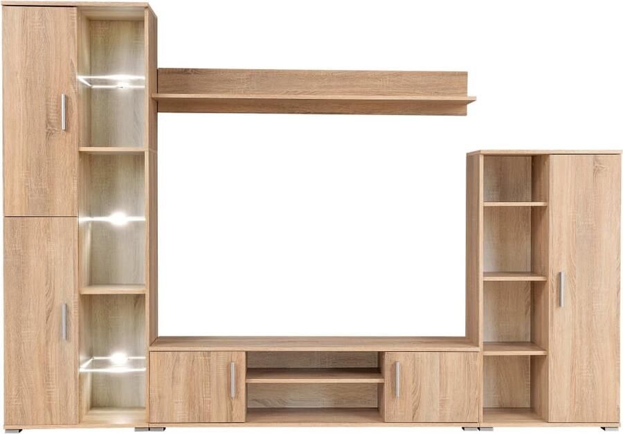 VidaXL Stijlvol Tv-wandmeubel met LED-verlichting eiken Tv Kast Wandmeubel Livingroom Furniture Houten Kast Bruine Kast Modern Design Lichtgevende Kast Media Storage