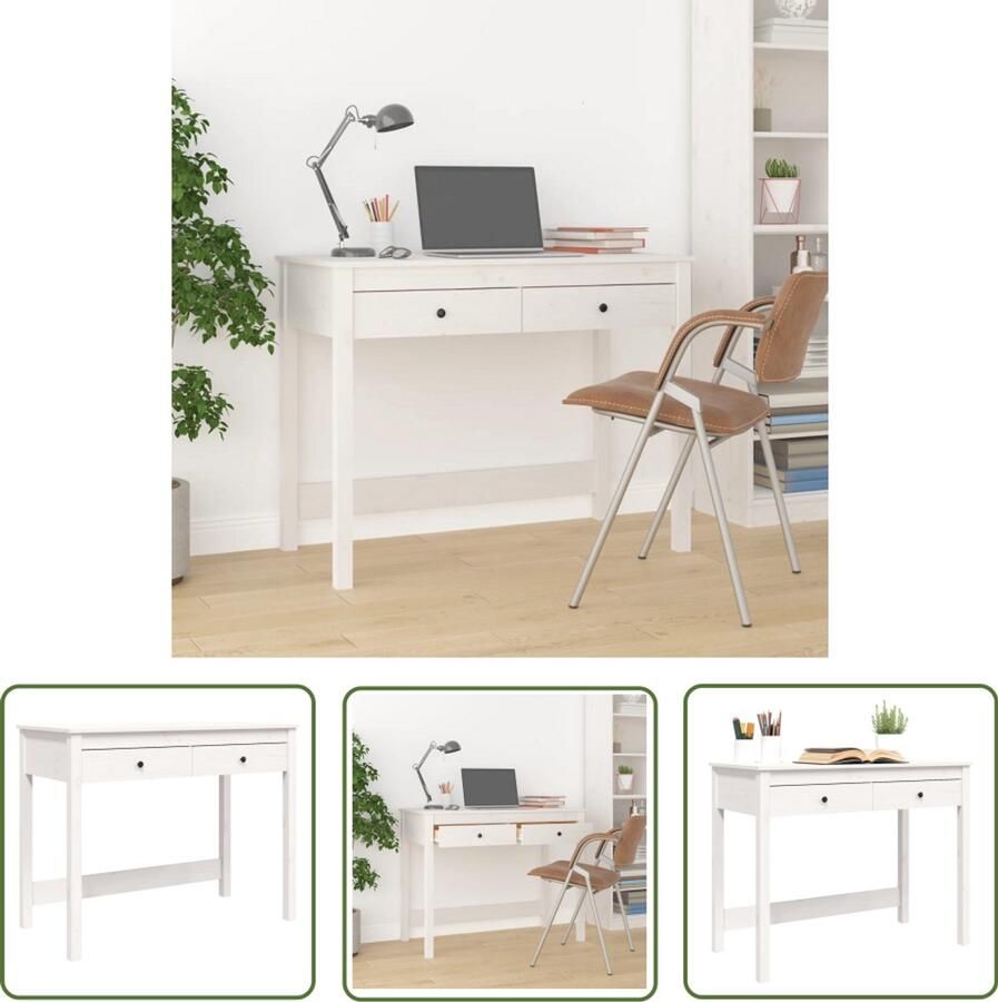 The Living Store Bureau met lades 100x50x78 cm massief grenenhout wit Bureau Houten Bureau Grenenhouten Bureau Wit Bureau Kantoorbureau - Foto 2