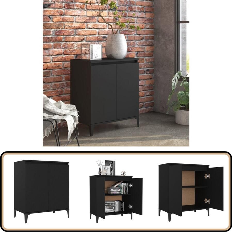 VidaXL Stijlvol zwart dressoir 60x35x70 cm met 2 deuren Dressoir Industrieel Design Houten Dressoir Zwart Dressoir Tv-meubel