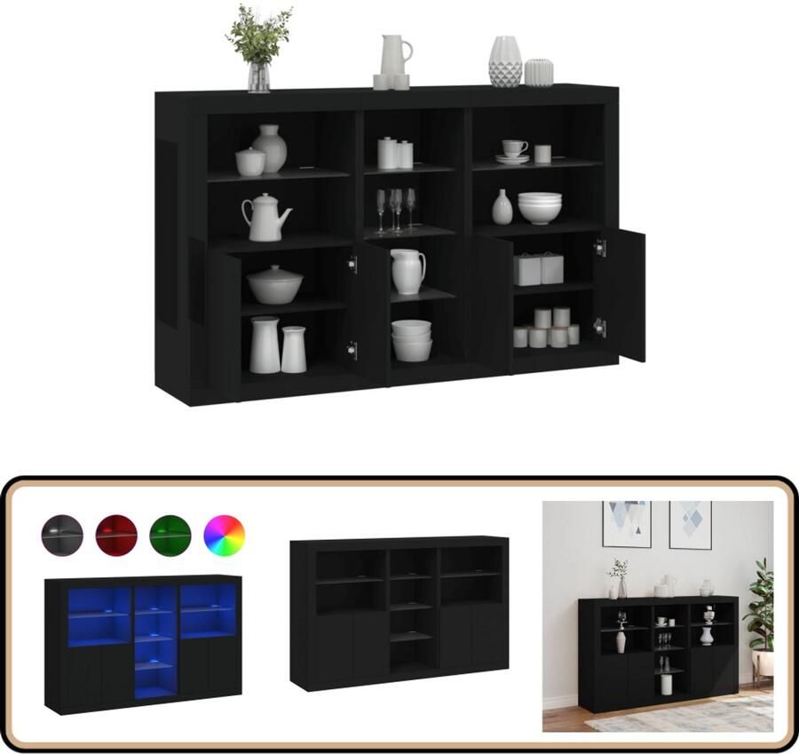 VidaXL Stijlvol Zwart Dressoir met LED-verlichting Dressoir Kast Led Verlichting Modern Design Houten Dressoir