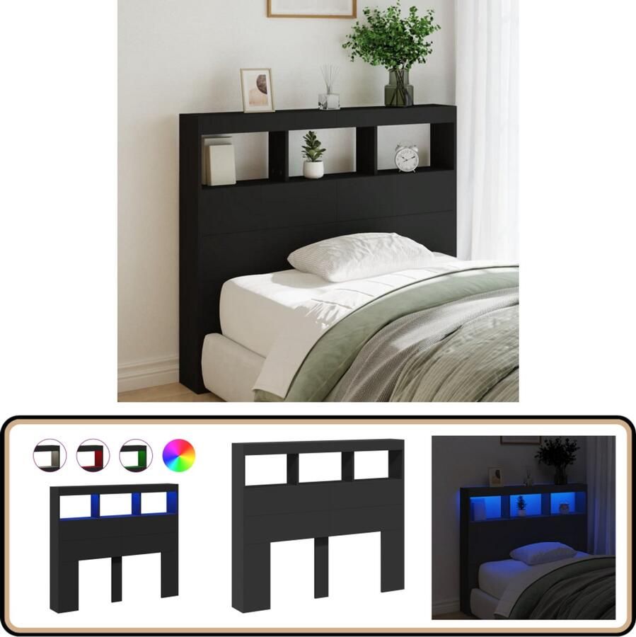 VidaXL Stijlvol Zwart Hoofdbord met LED-verlichting Hoofdbord Led Lampen Zwart Houten Hoofdbord Slaapkamerdecoratie Bedroom Furniture Tv Bank