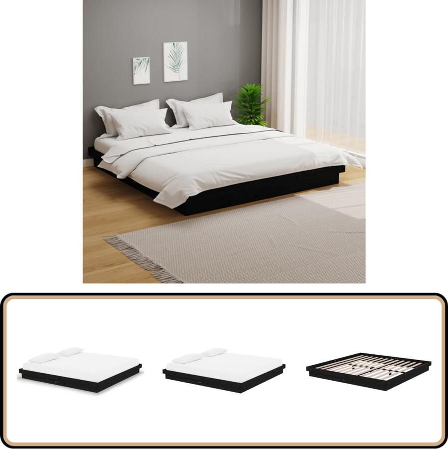 VidaXL Stijlvol Zwart Houten Bedframe 200x200 cm Houten Bedframe Massief Grenenhout Bedframe Zwart Tweepersoons Bed Boxspring Bed Rustic Bed Landelijk Bed Vintage Bed