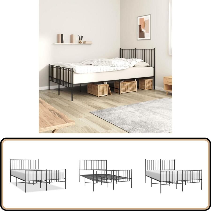 VidaXL Stijlvol zwart metalen bedframe 120x190 cm Modern Bedframe Metalen Bed Zwart Bedframe King Size Bed Boxspring Bed Slaapcomfort Staal Bedframe