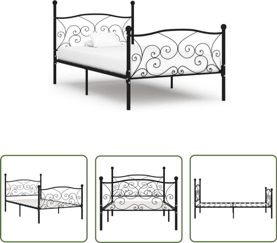 The Living Store Bedframe met lattenbodem metaal zwart 90x200 cm Metalen Bedframe Slaapkamer Decoreren Enkelpersoonsbed Zwart Bedframe Luxe Bed