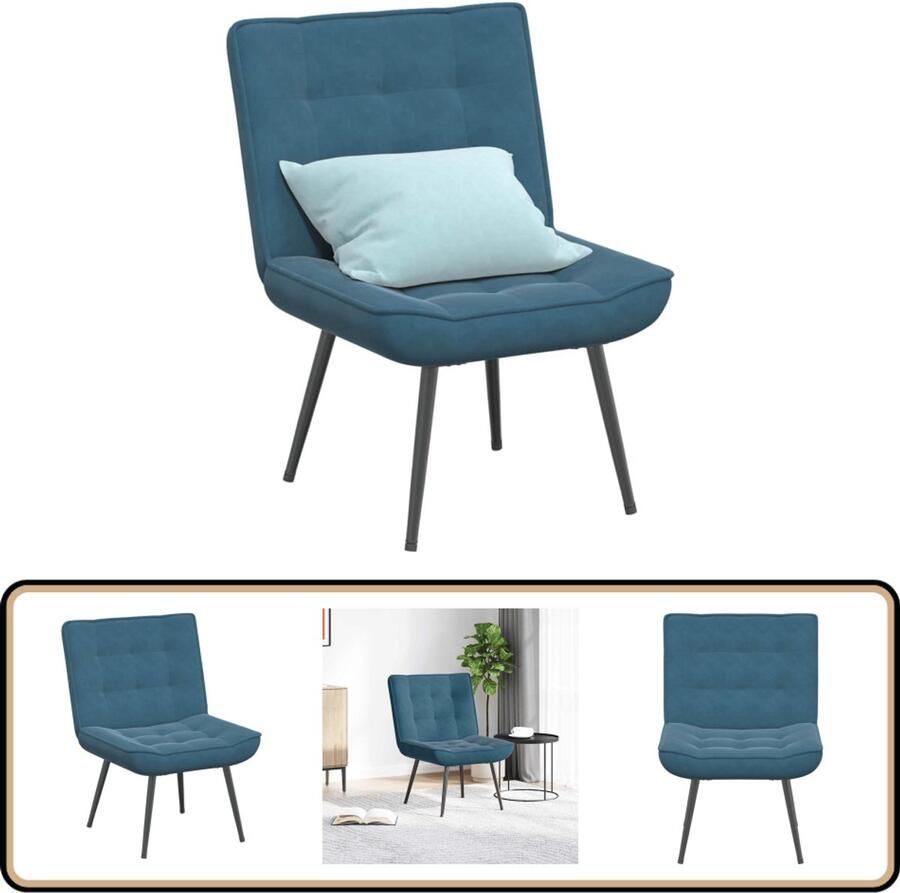 VidaXL Stijlvolle blauwe fluwelen relaxstoel 64x74x84 cm Relaxfauteuil Lounge Stoel Fluweel Fauteuil Zitzak Loungestoel