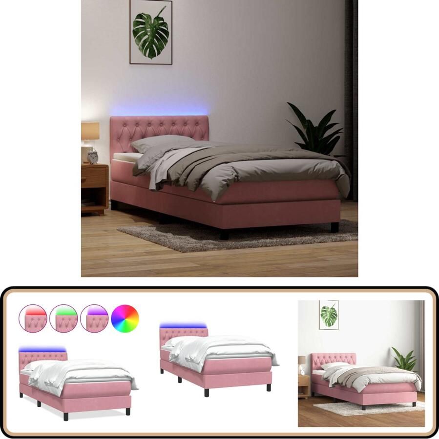 VidaXL Stijlvolle Boxspring met LED en Matras Roze Boxspring Rooskleur Fluweel Led Verlichting Slaapcomfort Tweepersoonsbed Bedroom Decoratie Online Kopen Meubelshop