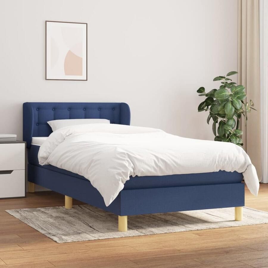 VidaXL Boxspring Blauw 90x200 cm Inclusief Matras Boxspringbed Pocketvering Matras Middelhard Blauwe Boxspring Slaapkamer Meubels Tweepersoons Bed Boxspring Frame Hoofdbord Nieuw Bed - Foto 2