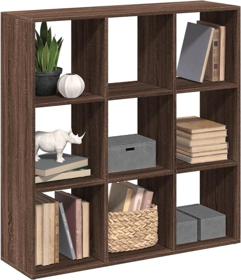VidaXL Stijlvolle Bruineiken Boekenkast 9 Vakken Boekenkast Boekenkasten Boeken Plank Schappenkast