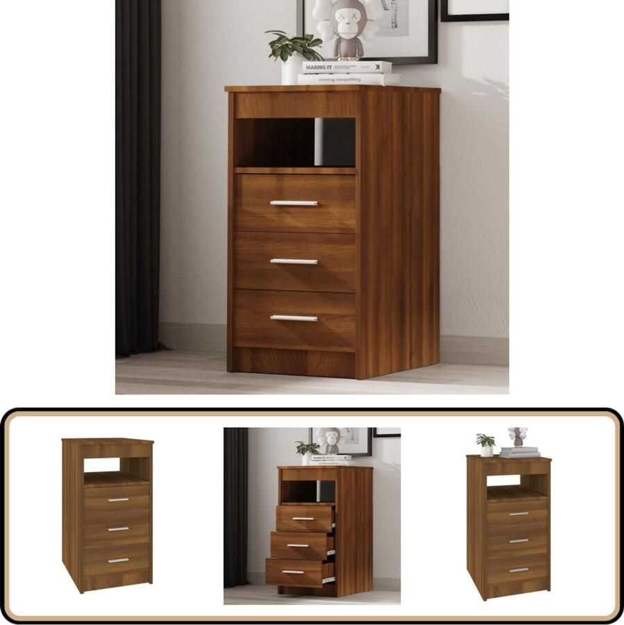 The Living Store Kast Compact Bruineiken 40x50x76cm 3 lades en 1 bovenschap Kast Bruineiken Compact Opbergkast Lade Kast - Foto 2