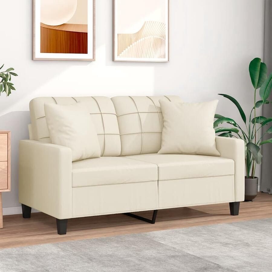 VidaXL Stijlvolle crèmekleurige 2-zitsbank kunstleer Tweezitsbank Sofa Bankstellen Lounge Meubels Creme Sofa Lederlook Sofa Modern Sofa - Foto 2
