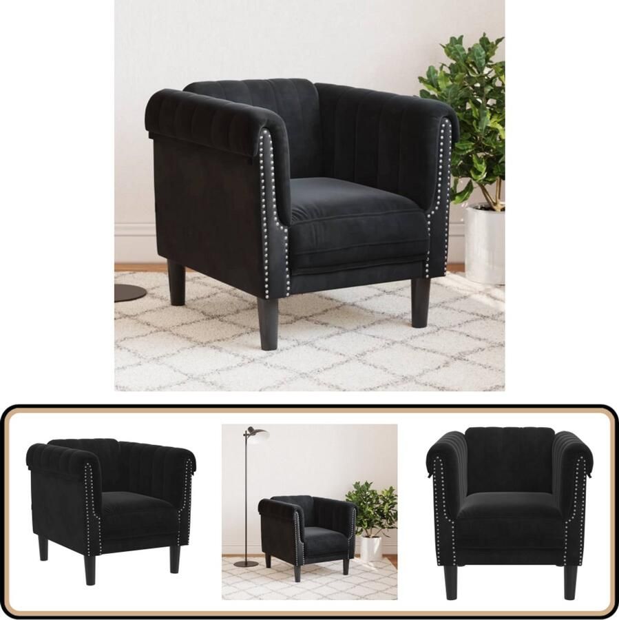 VidaXL The Living Store Fauteuil fluweel zwart Fauteuil Fluweel Zwart Lounge Relaxstoel - Foto 2