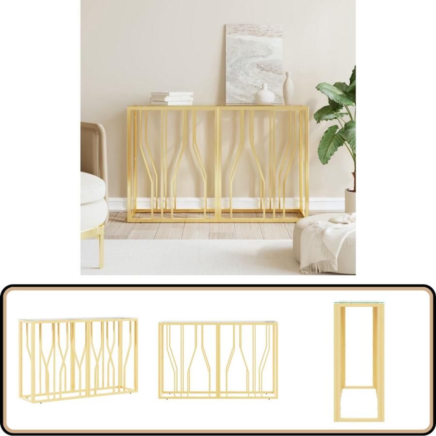 VidaXL Stijlvolle goudkleurige wandtafel van glas en staal Wandtafel Gouden Wandtafel Salontafel Entreetafel Consoletafel Tafellamp