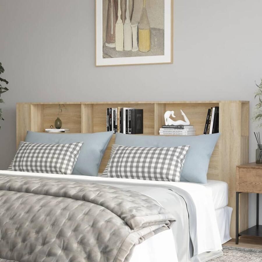 VidaXL Stijlvolle Hoofdbordkast Sonoma Eiken 220 cm Hoofd Bordkast Hoofdborden Headboard Bedkap Slaap Kamermeubilair Houten Hoofdbord Sonoma Eiken - Foto 2