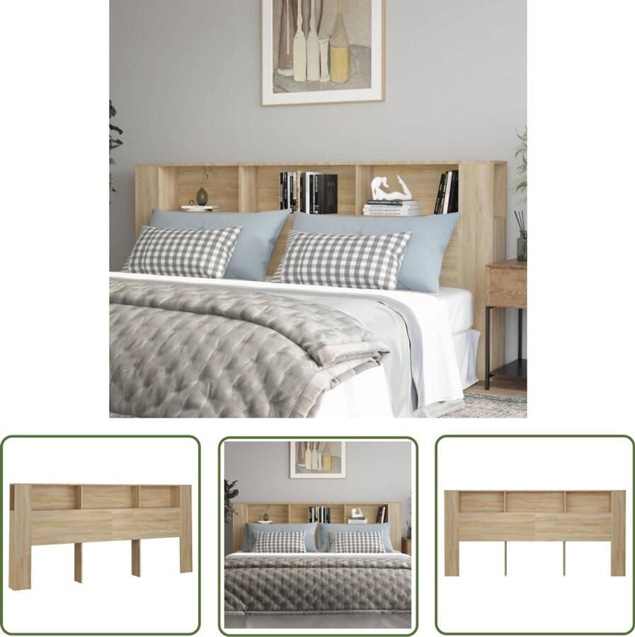 VidaXL Stijlvolle Hoofdbordkast Sonoma Eiken 220 cm Hoofd Bordkast Hoofdborden Headboard Bedkap Slaap Kamermeubilair Houten Hoofdbord Sonoma Eiken