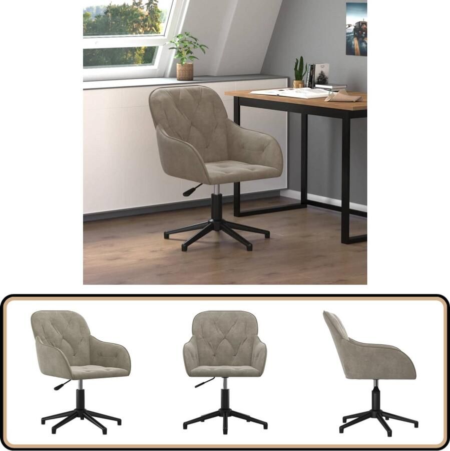 VidaXL Stijlvolle lichtgrijze fluwelen draaistoel Kantoorstoel Draaibare Stoel Fluweel Stoel Grijze Stoel Ergonomische Stoel Bureaustoel - Foto 2