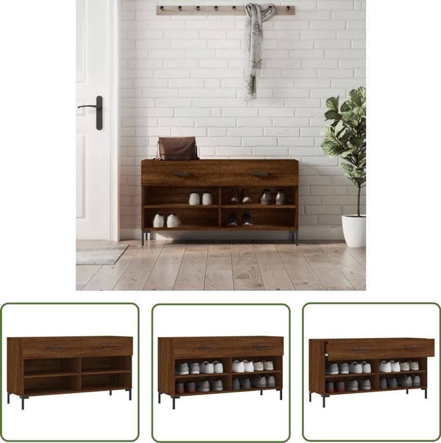 VidaXL Stijlvolle schoenenbank van bewerkt hout bruineiken Schoenenbank Bank Met Vakjes Schoenuitlegger Bergruimte Kast Met Lade Houten Schoenenrek Industrieel Design Bruin