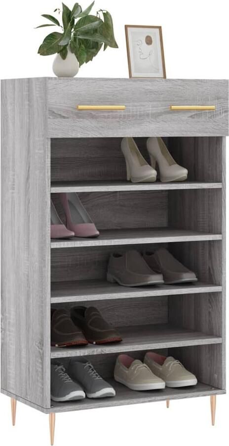 VidaXL Stijlvolle schoenenkast grijs sonoma eiken Schoenenkast Schoenuitlegers Houten Schoenenkast Grijze Schoenenkast Vintage Schoenenkast Opbergkasten Bergruimte