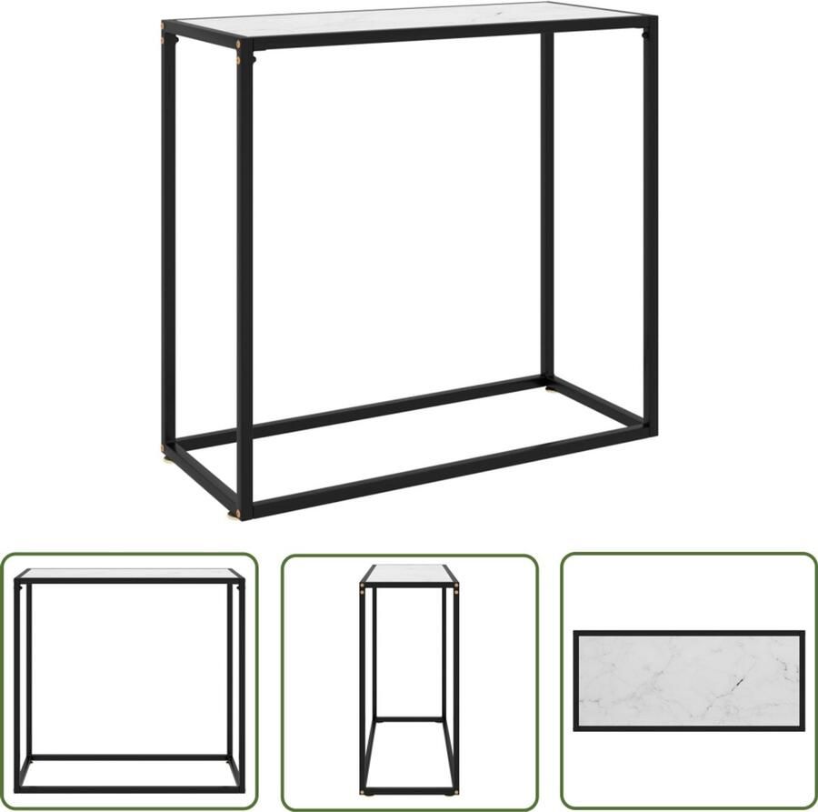 VidaXL Stijlvolle witte wandtafel van gehard glas 80x35x75 cm Wandtafel Consoletafel Marmer Look Witte Tafel Moderne Tafel Glas Tafel Staaltafel