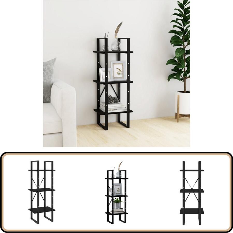 The Living Store Boekenkast met 3 schappen 40x30x105 cm massief grenenhout zwart Boekenkast Bibliotheek Houtmeubel Grenenhouten Boekenkast Zwarte Boekenkast