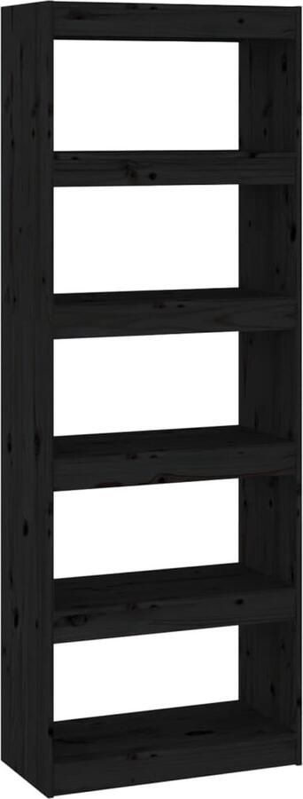 The Living Store Boekenkast kamerscherm 60x30x167 5 cm massief grenenhout zwart Boekenkast Houten Boekenkast Bibliotheek Grenoble Hout Zwarte Boekenkast