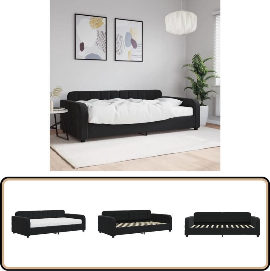 The Living Store Slaapbank met matras 100x200 cm fluweel zwart Slaapbank Velvet Sofa Tweepersoons Bed Zitzitting Multifunctioneel Meubilair